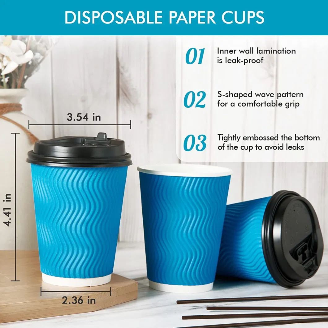 High Quality Disposable Wall Ripple Printed Thick Wall Hot Coffee Paper Cup