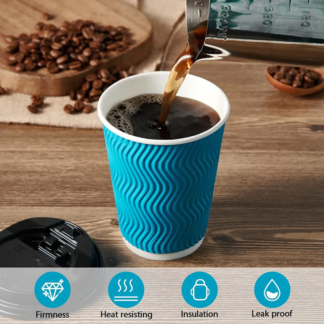 High Quality Disposable Wall Ripple Printed Thick Wall Hot Coffee Paper Cup